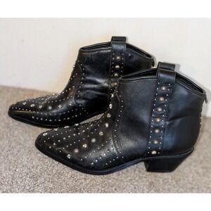 Sam‎ Edelman Brian Studded Western Ankle Boots Black Leather Cowboy Booties 6.5